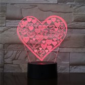 3D Led Lamp Met Gravering - RGB 7 Kleuren - Hart Liefde