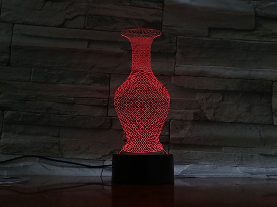 3D Led Lamp Met Gravering - RGB 7 Kleuren - Vaas