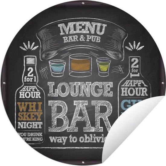 Tuincirkel Een illustratie van een krijtbord in de bar - 60x60 cm - Ronde Tuinposter - Buiten