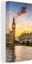 Canvas Schilderij Zon - Big Ben - Londen - 20x40 cm - Wanddecoratie