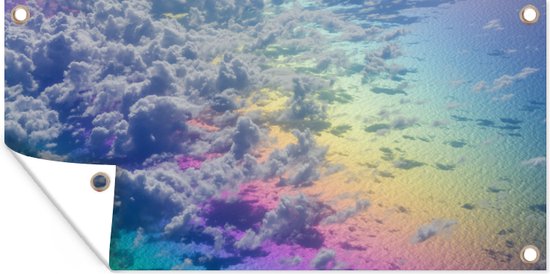 Tuinposter Wolken met een regenboog - 60x30 cm - Tuindoek - Buitenposter