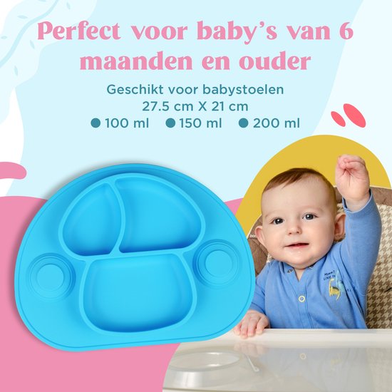 Nevi Kunststof Placemats - Kinderbestek Kinderservies Baby servies- Kinderbord - Placemat kinderen - Bord met zuignappen Blauw van Nevi — afbeelding 2