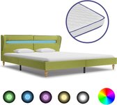 vidaXL Bed met LED en traagschuim matras stof groen 160x200 cm