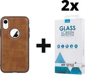 Backcase Lederen Hoesje iPhone XR Bruin - 2x Gratis Screen Protector - Telefoonhoesje - Smartphonehoesje