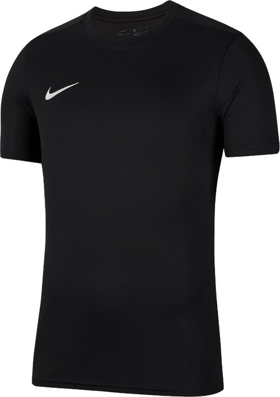 T-shirt de sport Nike noir à manches courtes avec logo Nike blanc sur la poitrine.