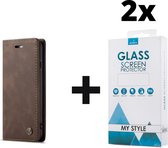 CaseMe Bookcase Pasjeshouder Hoesje iPhone 7 Plus Bruin - 2x Gratis Screen Protector - Telefoonhoesje - Smartphonehoesje