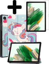 Hoes Geschikt voor Samsung Galaxy Tab A8 Hoes Luxe Hoesje Book Case Met Screenprotector - Hoesje Geschikt voor Samsung Tab A8 Hoes Cover - Eenhoorn