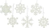 6x Kersthangers/kerstornamenten witte sneeuwvlokken 10 cm - Kerstboomversiering - Kerstversiering hangers