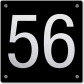 Huisnummerbord - huisnummer 56 - zwart - 12 x 12 cm - rvs look - schroeven - naambordje - nummerbord  - voordeur