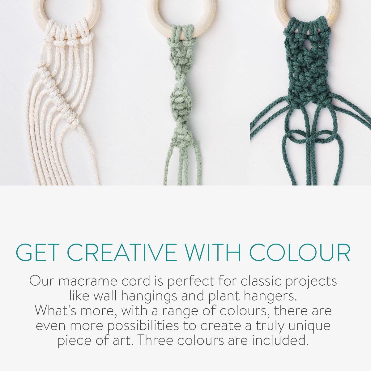 Navaris Macramé Touw 3mm, 3x100 Meter Macramé Pakket - 100% Katoen Garen - Macramé Koord & Katoenen Koord voor DIY, Wandhanger, Plantenhanger, Dromenvanger en Knutselprojecten - Wit, Lichtgroen & Groen — afbeelding 2