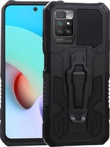 Mobigear Hoesje geschikt voor Xiaomi Redmi 10 4G Telefoonhoesje Hardcase | Mobigear Armor Stand Backcover Shockproof met Standaard | Schokbestendig Redmi 10 4G Telefoonhoesje | Anti Shock Proof - Zwart