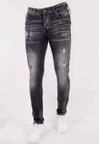 Custom Paint Splatter Slim Fit Jeans Heren -DC-009- Zwart