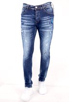 Mannen Jeans Slim Fit met Paint Splatter -DC-011- Blauw