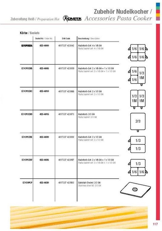 Pastamand: 2 X 1/6 GN + 1 X 1/3 GN E7/CPCEXB - Saro 423-4005 - Horeca