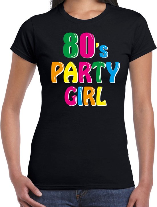 Foto: Eighties 80s party girl verkleed feest t shirt zwart dames jaren 80 disco feest shirts outfit kleding verkleedkleding m