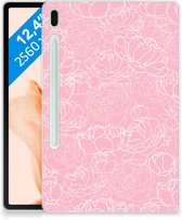 Tablettas Geschikt voor Samsung Galaxy Tab S7FE Siliconen Hoesje Witte Bloemen met doorzichte zijkanten