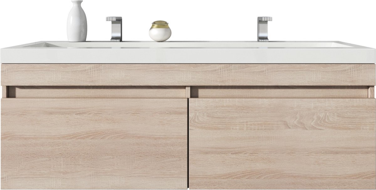 Badplaats Badkamermeubel Set Avellino 120 cm - Licht Eiken - Badmeubel met Wastafel