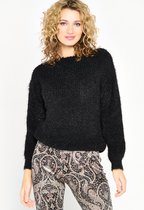 LOLALIZA Gebreide fluffy trui met ronde nek - Zwart - Maat S