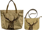 Canvas tas  - schoudertas - handtas  - rendier - bag in bag