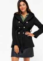 LOLALIZA Mantel met capuchon en gouden knopen - Zwart - Maat 40