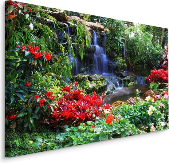 Schilderij - Waterval in tropische tuin, premium print