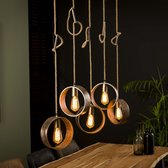 Hoyz - Hanglamp met 5 Lampen -Jutte touwen - Grijs - 150cm in hoogte verstelbaar - Industriële Hanglamp voor woonkamer of eetkamer