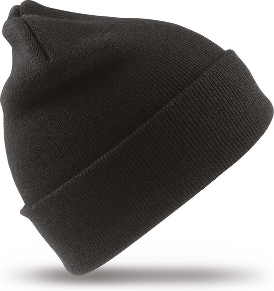 Heren/Dames Beanie Wintermuts 100% acryl wol zwart - warme basic mutsen - Dubbel dikke stof