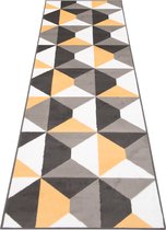 Tapiso Luxury Tapijtloper Grijs Oranje Geometrisch Gang Woonkamer Vloerkleed Maat- 100x950