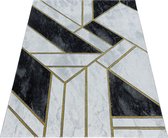 Loper Modern Tapijt Met Tangram Design Goud-Grijs-Zwart kleuren