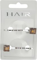 Haarspeld - Haarschuifje 5.0cm Vierkant Facetsteentje - Bruin - 2 stuks