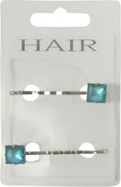 Haarspeld - Haarschuifje 5.0cm Vierkant Facetsteentje - Turquoise - 2 stuks