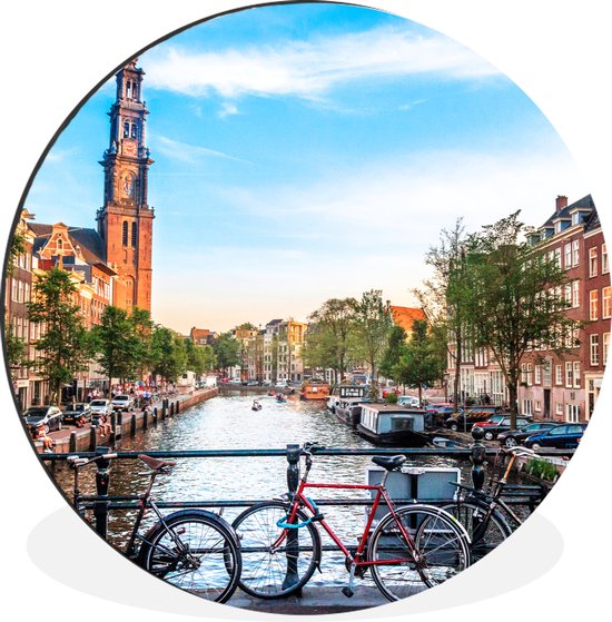 WallCircle - Wandcirkel - Muurcirkel - Kanaal in Amsterdam - Aluminium - Dibond - ⌀ 30 cm - Binnen en Buiten