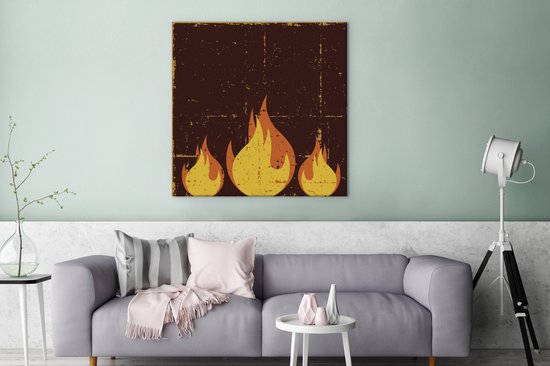 Une illustration de trois flammes orange sur toile 90x90 cm - Tirage photo sur toile (Décoration murale salon / chambre) / Peintures sur toile Catastrophes naturelles