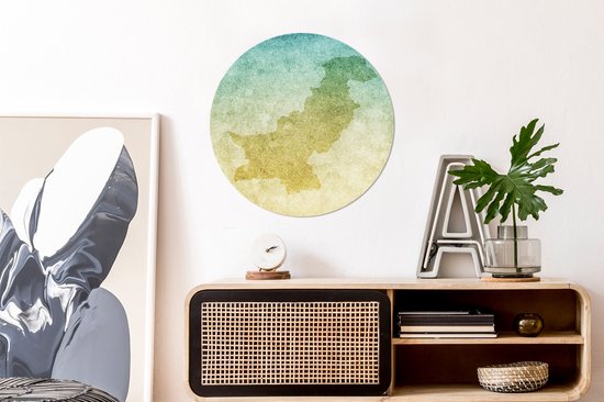 Illustration de la carte du Pakistan en cercle mural aluminium bleu vert ⌀ 60 cm - impression photo sur cercle mural / cercle vivant / cercle de jardin (décoration murale)