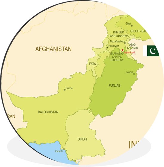 WallCircle - Wall Circle - Wall Circle - Illustration carte du Pakistan et ses provinces - Aluminium - Dibond - 90x90 cm - Intérieur et Extérieur