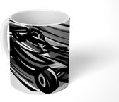 Mok - Koffiemok - Een zwart-witte illustratie van een wagen uit de Formule 1 - Mokken - 350 ML - Beker - Koffiemokken - Theemok