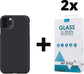 Siliconen Backcover Hoesje iPhone 11 Pro Zwart - 2x Gratis Screen Protector - Telefoonhoesje - Smartphonehoesje