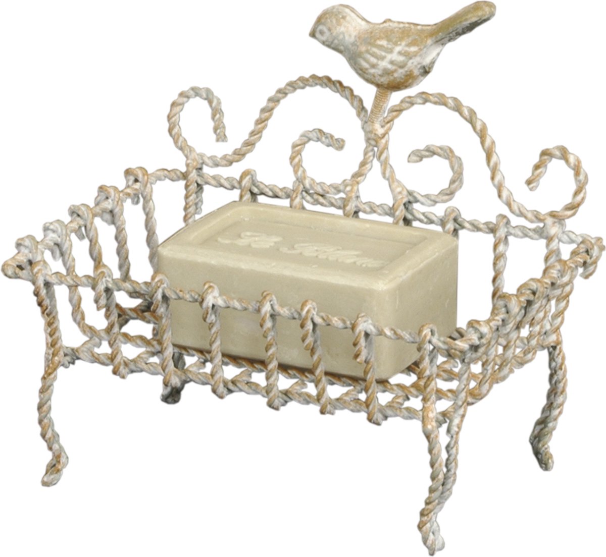 Clayre & Eef Zeepbakje Vogel 9x6x14 cm Beige IJzer