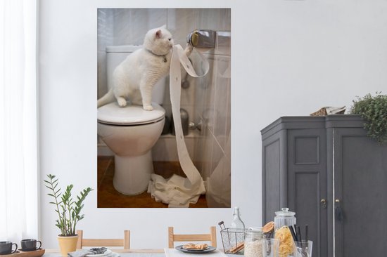 Affiche Chat qui joue avec du papier toilette - 120x180 cm XXL