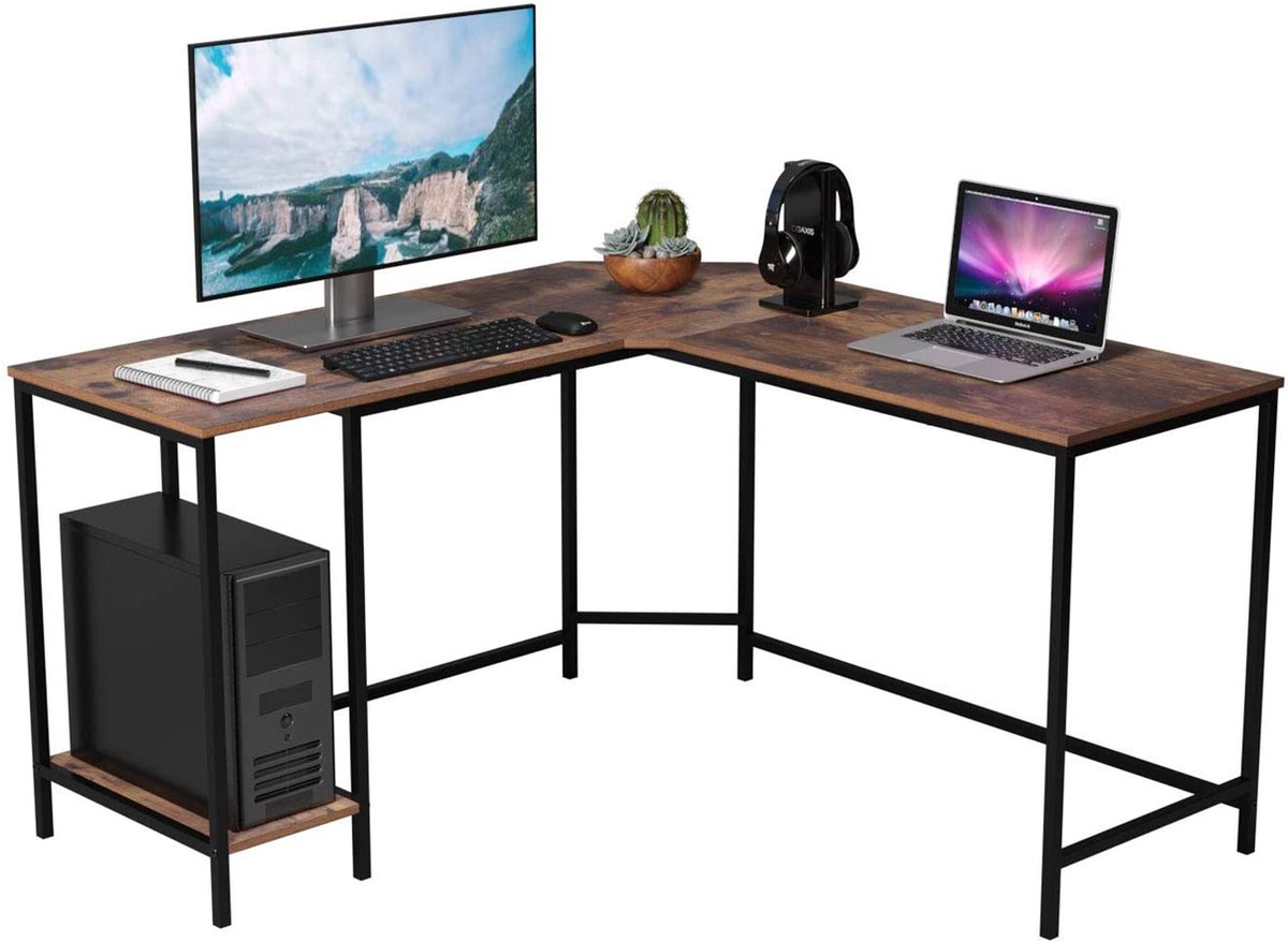 Happyment® Hoekbureau - Computerbureau - Gaming - Industrieel - Desk - Black friday - Sinterklaas - Kerstcadeau