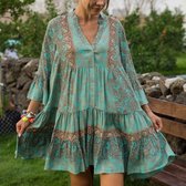 Bohemian Button Barok Dress Mint . Jurk - Vrouwen Jurk - Dames Jurk