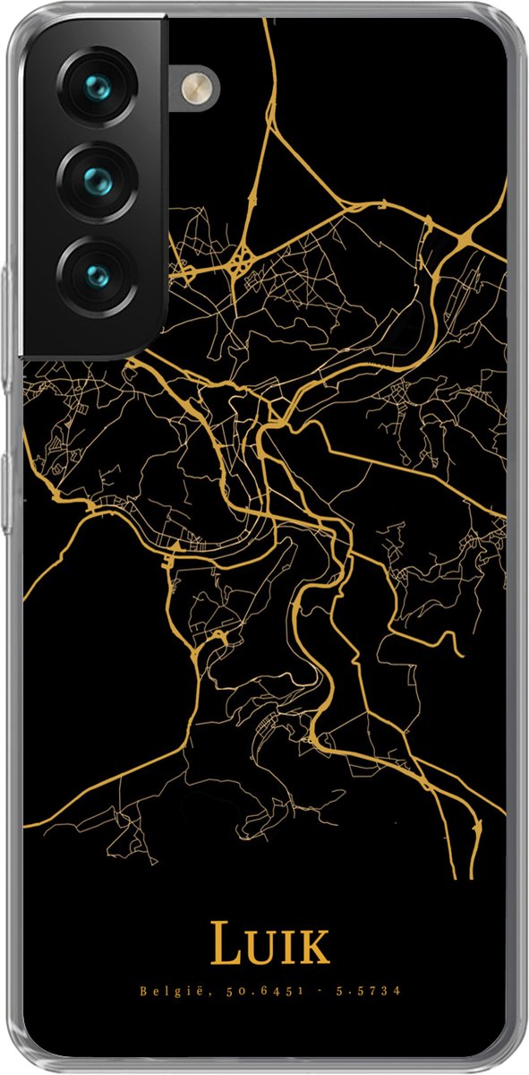 Telefoonhoesje Geschikt voor Samsung Galaxy S22 hoesje - Luik - Kaart - Gold - Siliconen Telefoonhoesje Telefoonhoesje