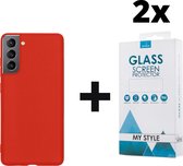 Siliconen Backcover Hoesje Samsung Galaxy S21 Rood - 2x Gratis Screen Protector - Telefoonhoesje - Smartphonehoesje