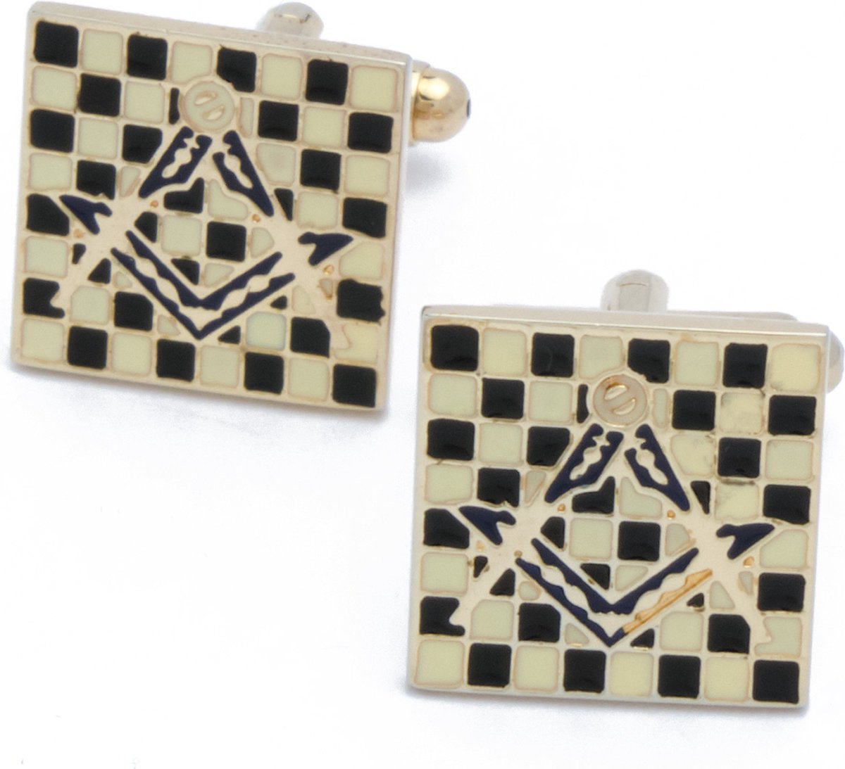 Manchetknopen - Vrijmetselaars Schaakbord met Goud