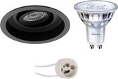 LED Spot Set - Prima Domy Pro - GU10 Fitting - Inbouw Rond - Mat Zwart - Verdiept - Kantelbaar - Ø105mm - Philips - SceneSwitch 827 36D - 1.5W-5W - Warm Wit 2200K-2700K - Dimbaar