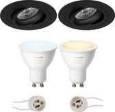 Proma Alpin Pro - Inbouw Rond - Mat Zwart - Kantelbaar Ø92mm - Philips Hue - LED Spot Set GU10 - White Ambiance - Bluetooth