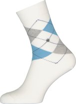 Burlington Queen damessokken - katoen - wit met grijs en blauw - Maat: 36-41