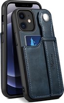 iPhone 12 Mini Pashouder Hoesje Retro Design - Vakje voor pasjes en slimme standaard - iPhone 12 Mini Portemonnee Hoesje - Mobiq Vintage Backcover iPhone 12 Mini Wallet Case blauw
