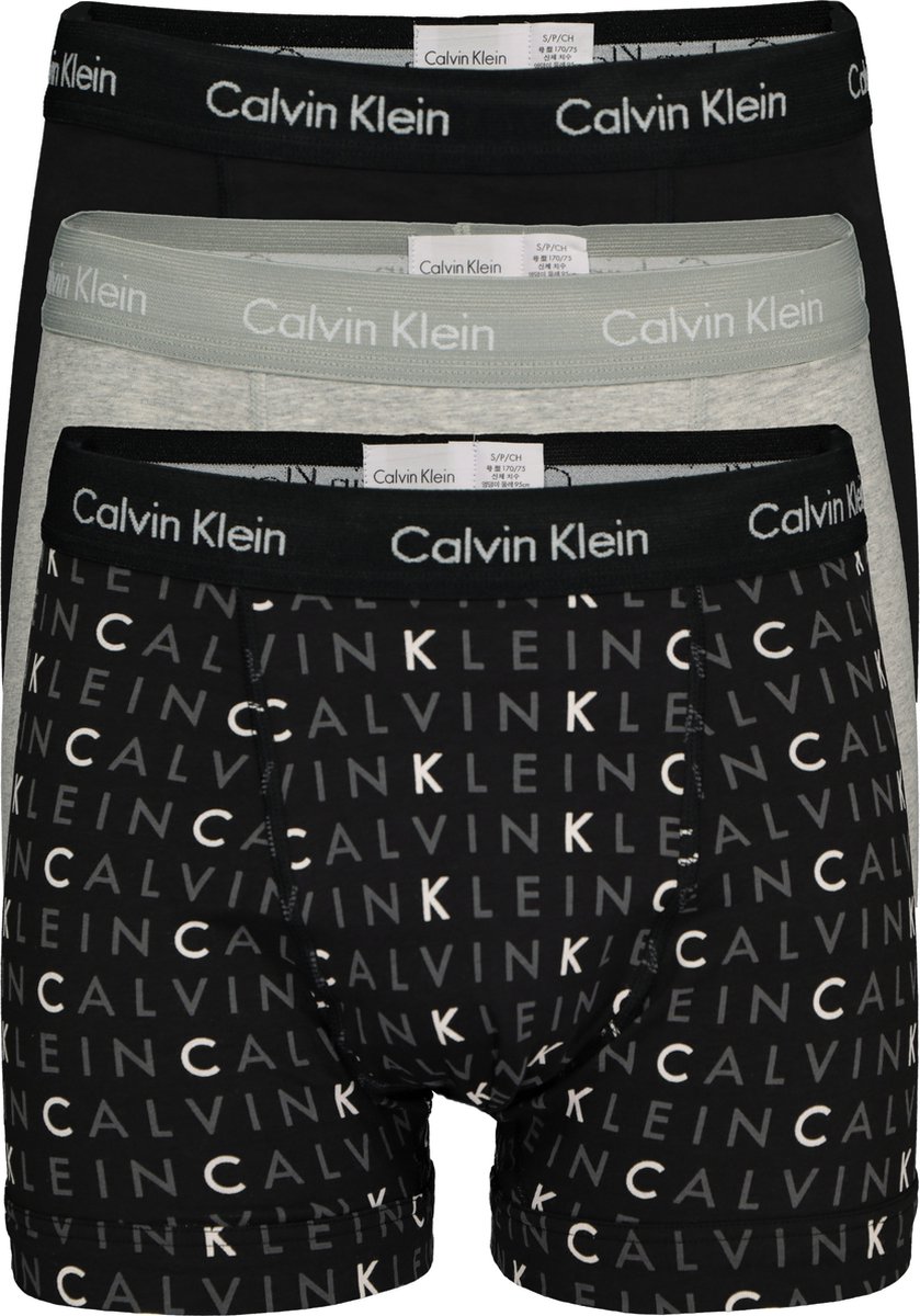 Calvin Klein trunks (3-pack) - heren boxers normale lengte - zwart - grijs  en logo... | bol.com