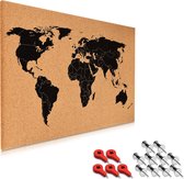 Navaris prikbord van kurk - Wandbord met punaises - 60 x 40 cm - Als wandecoratie voor op kantoor of studeerkamer - Met montageset - Wereldkaart